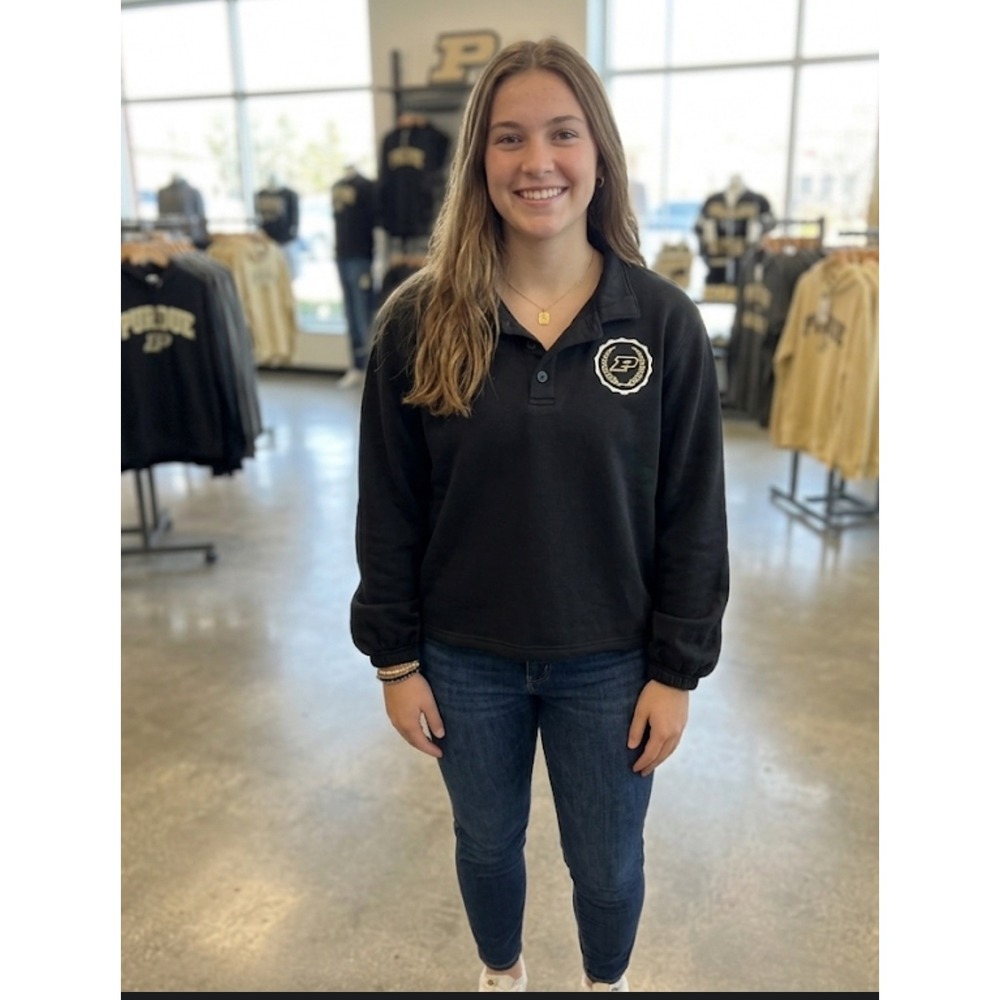 Rivalry Threads Purdue University Black Collared Pullover Sweatshirt Women Small